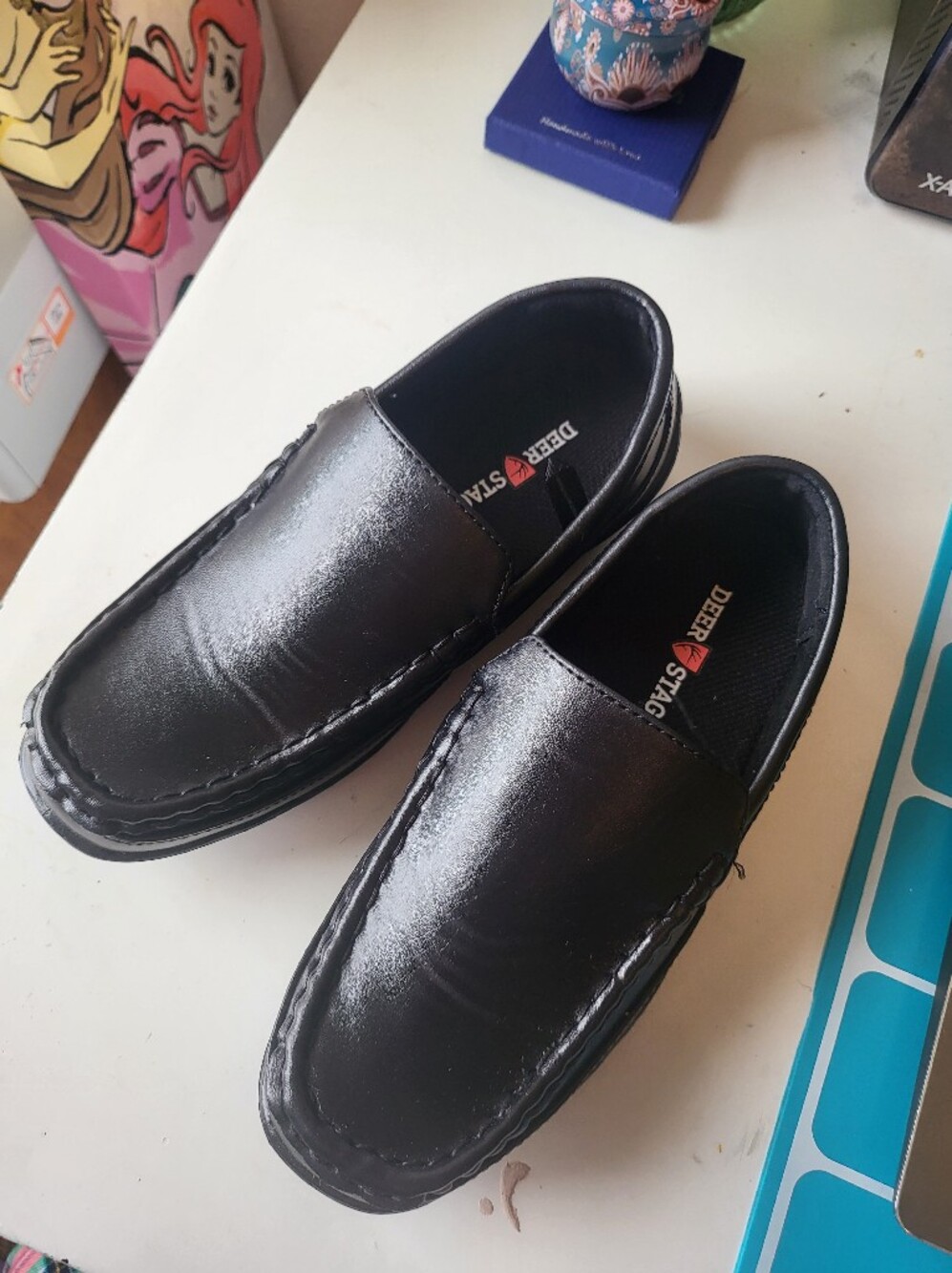 Deer Stags Black Slip-On Moc Toe Loafers